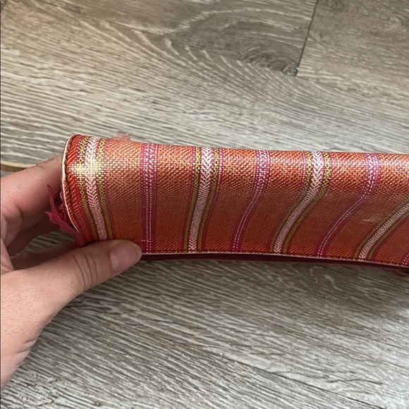Coach Legacy Ticking  Zip  Wristlet   #49316 wallet stripe pink and orange - Picture 2 of 9